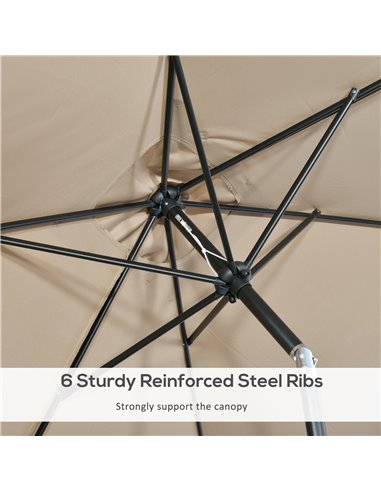 Outsunny 3x2m Patio Parasol Garden Umbrellas Canopy with Aluminum Tilt Crank Rectangular Sun Shade Steel, Khaki 84D-013V00KK