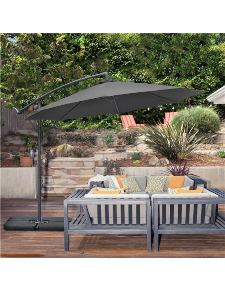 Outsunny 3(m) Garden Banana Parasol Cantilever Umbrella with Crank Handle, Cross Base, Weights and Cover for Outdoor, Hanging Su - pic 50723 | FastDaddyshop