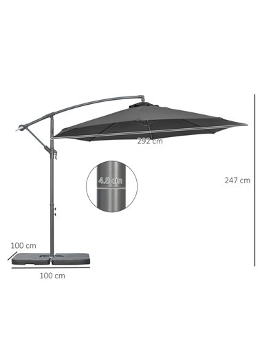 Outsunny 3(m) Garden Banana Parasol Cantilever Umbrella with Crank Handle, Cross Base, Weights and Cover for Outdoor, Hanging Su