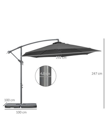 Outsunny 3(m) Garden Banana Parasol Cantilever Umbrella with Crank Handle, Cross Base, Weights and Cover for Outdoor, Hanging Su - pic 50724 | FastDaddyshop