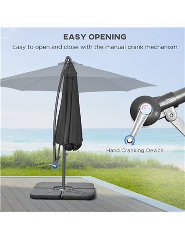 Outsunny 3(m) Garden Banana Parasol Cantilever Umbrella with Crank Handle, Cross Base, Weights and Cover for Outdoor, Hanging Su