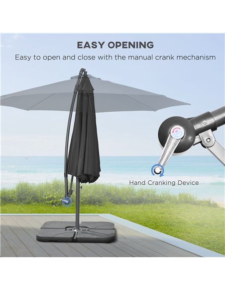 Outsunny 3(m) Garden Banana Parasol Cantilever Umbrella with Crank Handle, Cross Base, Weights and Cover for Outdoor, Hanging Su - pic 50725 | FastDaddyshop