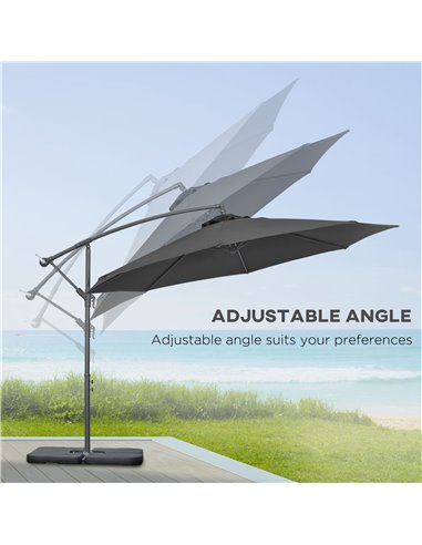 Outsunny 3(m) Garden Banana Parasol Cantilever Umbrella with Crank Handle, Cross Base, Weights and Cover for Outdoor, Hanging Su