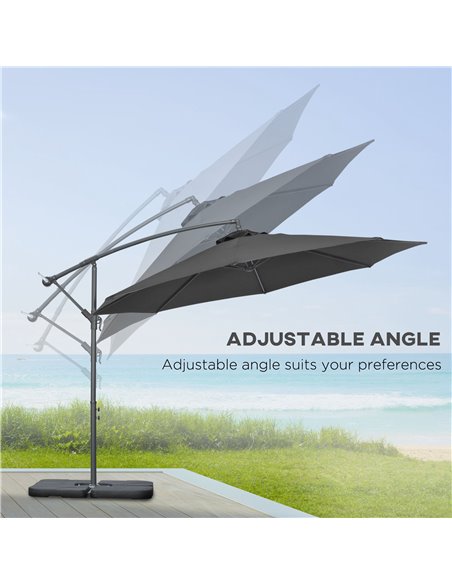 Outsunny 3(m) Garden Banana Parasol Cantilever Umbrella with Crank Handle, Cross Base, Weights and Cover for Outdoor, Hanging Su - pic 50726 | FastDaddyshop