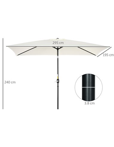 Outsunny 3x2m Patio Parasol Garden Umbrellas Canopy with Aluminum Tilt Crank Rectangular Sun Shade Steel, Cream White 84D-013V00