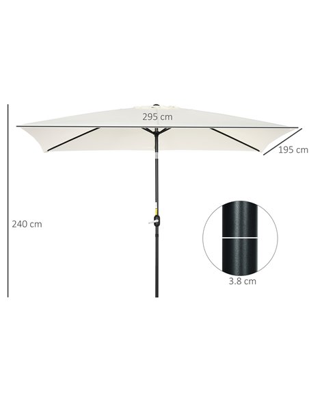 Outsunny 3x2m Patio Parasol Garden Umbrellas Canopy with Aluminum Tilt Crank Rectangular Sun Shade Steel, Cream White 84D-013V00 - pic 50733 | FastDaddyshop