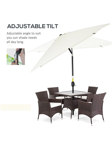 Outsunny 3x2m Patio Parasol Garden Umbrellas Canopy with Aluminum Tilt Crank Rectangular Sun Shade Steel, Cream White 84D-013V00