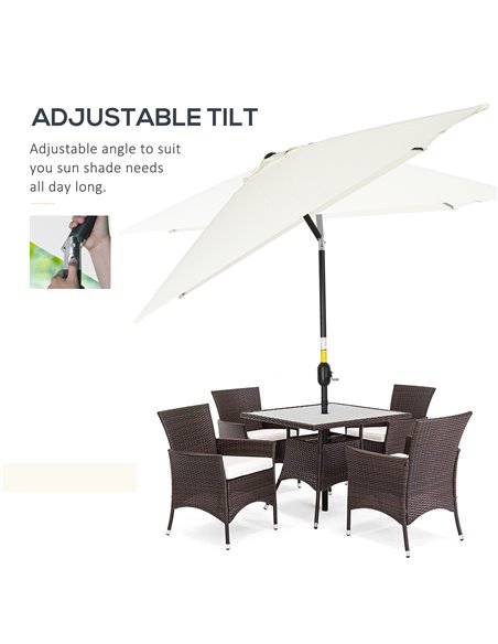 Outsunny 3x2m Patio Parasol Garden Umbrellas Canopy with Aluminum Tilt Crank Rectangular Sun Shade Steel, Cream White 84D-013V00 - pic 50734 | FastDaddyshop