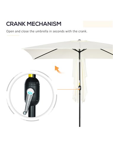 Outsunny 3x2m Patio Parasol Garden Umbrellas Canopy with Aluminum Tilt Crank Rectangular Sun Shade Steel, Cream White 84D-013V00