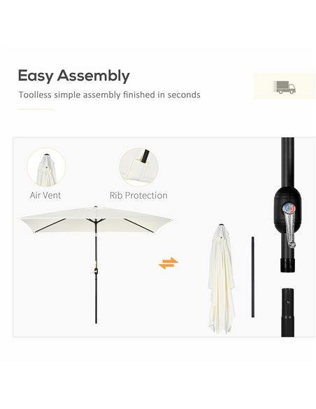Outsunny 3x2m Patio Parasol Garden Umbrellas Canopy with Aluminum Tilt Crank Rectangular Sun Shade Steel, Cream White 84D-013V00 - pic 50736 | FastDaddyshop
