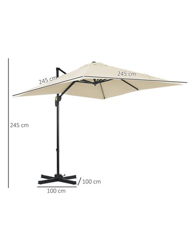 Outsunny 2.5 x 2.5m Patio Offset Parasol Umbrella Cantilever Hanging Aluminium Sun Shade Canopy Shelter 360° Rotation w/Crank Ha