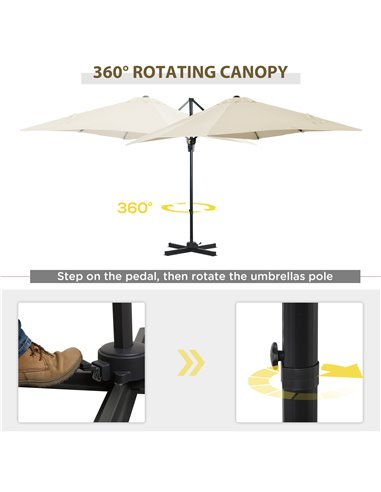 Outsunny 2.5 x 2.5m Patio Offset Parasol Umbrella Cantilever Hanging Aluminium Sun Shade Canopy Shelter 360° Rotation w/Crank Ha