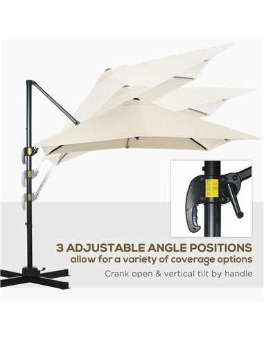 Outsunny 2.5 x 2.5m Patio Offset Parasol Umbrella Cantilever Hanging Aluminium Sun Shade Canopy Shelter 360° Rotation w/Crank Ha