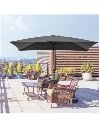 Outsunny 3x2m Patio Parasol Garden Umbrellas Canopy, Black 84D-013V00BK