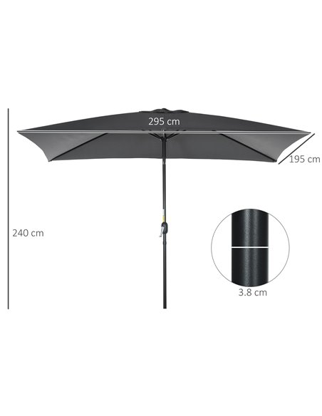 Outsunny 3x2m Patio Parasol Garden Umbrellas Canopy with Aluminum Tilt Crank Rectangular Sun Shade Steel, Black 84D-013V00BK - pic 50760 | FastDaddyshop