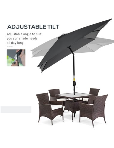 Outsunny 3x2m Patio Parasol Garden Umbrellas Canopy with Aluminum Tilt Crank Rectangular Sun Shade Steel, Black 84D-013V00BK