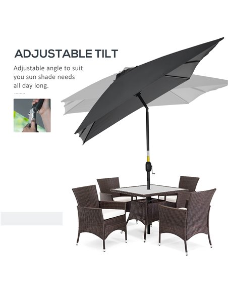 Outsunny 3x2m Patio Parasol Garden Umbrellas Canopy with Aluminum Tilt Crank Rectangular Sun Shade Steel, Black 84D-013V00BK - pic 50761 | FastDaddyshop