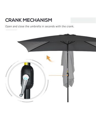 Outsunny 3x2m Patio Parasol Garden Umbrellas Canopy with Aluminum Tilt Crank Rectangular Sun Shade Steel, Black 84D-013V00BK
