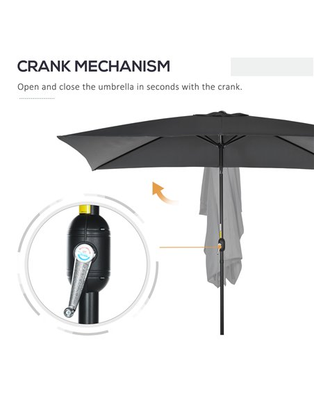 Outsunny 3x2m Patio Parasol Garden Umbrellas Canopy with Aluminum Tilt Crank Rectangular Sun Shade Steel, Black 84D-013V00BK - pic 50762 | FastDaddyshop
