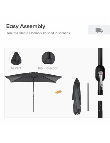 Outsunny 3x2m Patio Parasol Garden Umbrellas Canopy with Aluminum Tilt Crank Rectangular Sun Shade Steel, Black 84D-013V00BK