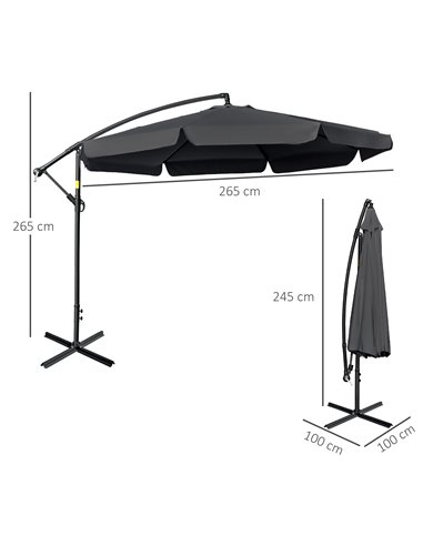 Outsunny 2.7m Banana Parasol Cantilever Umbrella with Crank Handle and Cross Base for Outdoor, Hanging Sun Shade, Black  84D-161