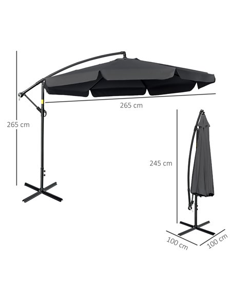Outsunny 2.7m Banana Parasol Cantilever Umbrella with Crank Handle and Cross Base for Outdoor, Hanging Sun Shade, Black  84D-161 - pic 50769 | FastDaddyshop