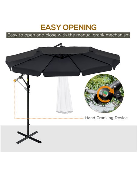 Outsunny 2.7m Banana Parasol Cantilever Umbrella with Crank Handle and Cross Base for Outdoor, Hanging Sun Shade, Black  84D-161 - pic 50770 | FastDaddyshop