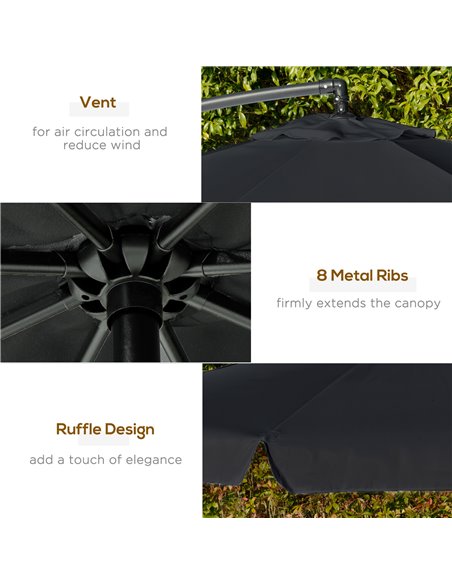 Outsunny 2.7m Banana Parasol Cantilever Umbrella with Crank Handle and Cross Base for Outdoor, Hanging Sun Shade, Black  84D-161 - pic 50771 | FastDaddyshop