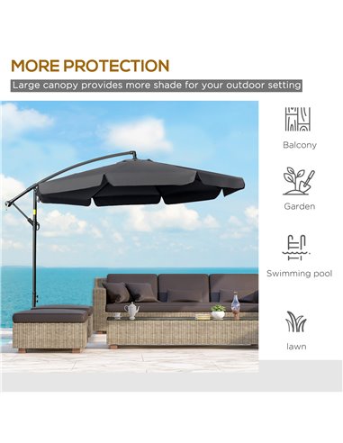 Outsunny 2.7m Banana Parasol Cantilever Umbrella with Crank Handle and Cross Base for Outdoor, Hanging Sun Shade, Black  84D-161