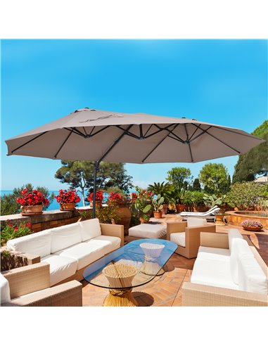 Outsunny Double Canopy Offset Parasol Umbrella Garden Shade with 12 Support Ribs Crank Handle Easy Lift Twin Canopy Brown 84D-08