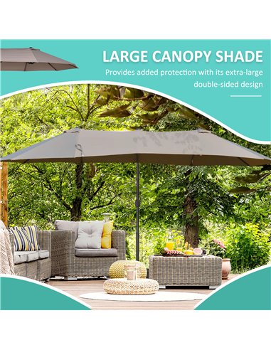 Outsunny Double Canopy Offset Parasol Umbrella Garden Shade with 12 Support Ribs Crank Handle Easy Lift Twin Canopy Brown 84D-08
