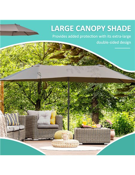 Outsunny Double Canopy Offset Parasol Umbrella Garden Shade with 12 Support Ribs Crank Handle Easy Lift Twin Canopy Brown 84D-08 - pic 50796 | FastDaddyshop