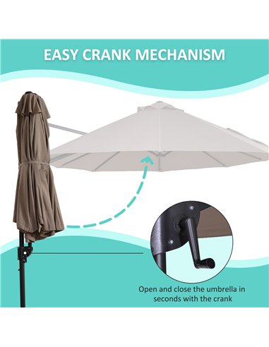 Outsunny Double Canopy Offset Parasol Umbrella Garden Shade with 12 Support Ribs Crank Handle Easy Lift Twin Canopy Brown 84D-08