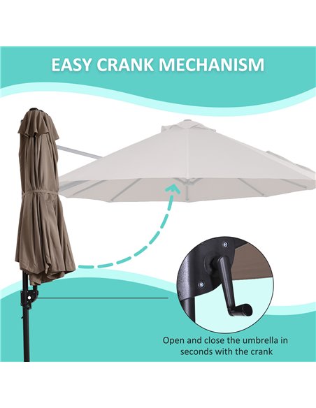Outsunny Double Canopy Offset Parasol Umbrella Garden Shade with 12 Support Ribs Crank Handle Easy Lift Twin Canopy Brown 84D-08 - pic 50798 | FastDaddyshop
