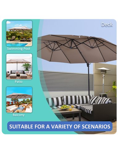 Outsunny Double Canopy Offset Parasol Umbrella Garden Shade with 12 Support Ribs Crank Handle Easy Lift Twin Canopy Brown 84D-08