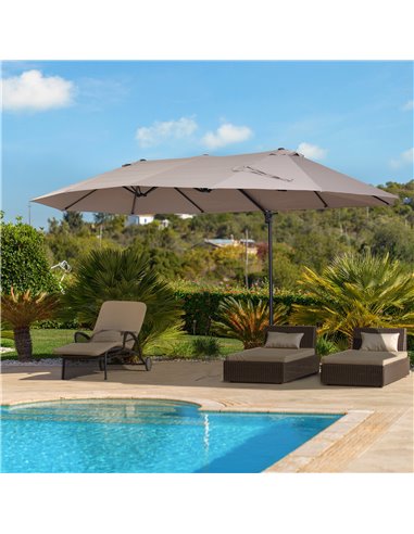 Outsunny Double Canopy Offset Parasol Umbrella Garden Shade with 12 Support Ribs Crank Handle Easy Lift Twin Canopy Brown 84D-08