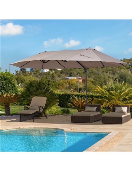 Outsunny Double Canopy Offset Parasol Umbrella Garden Shade with 12 Support Ribs Crank Handle Easy Lift Twin Canopy Brown 84D-08 - pic 50802 | FastDaddyshop