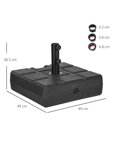 Outsunny 40kg Square Umbrella Parasol Base with Wood Effect, Plastic Umbrella Stand for Outdoor Patio Umbrella, Black 84D-273V00