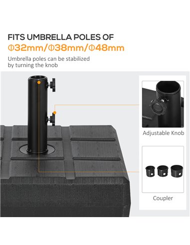 Outsunny 40kg Square Umbrella Parasol Base with Wood Effect, Plastic Umbrella Stand for Outdoor Patio Umbrella, Black 84D-273V00