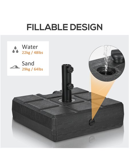 Outsunny 40kg Square Umbrella Parasol Base with Wood Effect, Plastic Umbrella Stand for Outdoor Patio Umbrella, Black 84D-273V00 - pic 50807 | FastDaddyshop