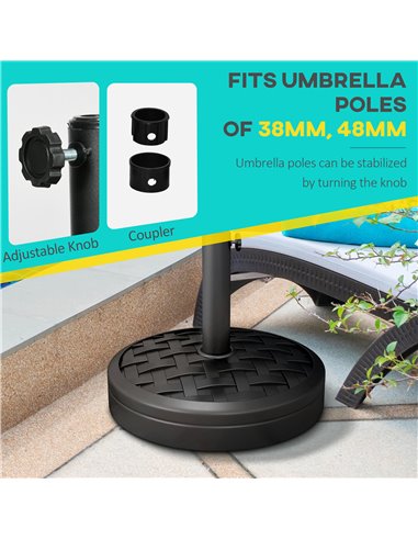 Outsunny 18kg Concrete Umbrella Parasol Base with Rattan Effect 45cm Dia Heavy Duty Parasol Stand for Outdoor Patio Umbrella 84D