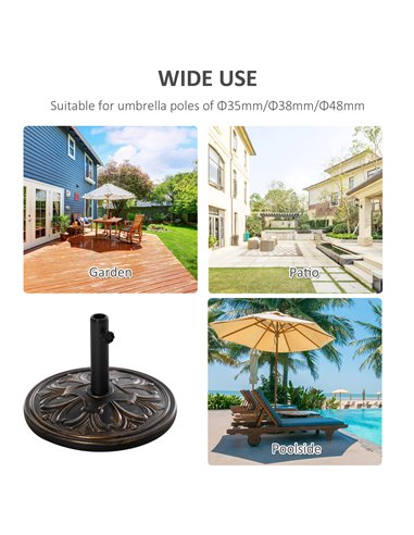 Outsunny 13kg Round Umbrella Base Outdoor Parasol Base Weight Stand Holder for Outdoor Garden Bronze Tone 84D-046
