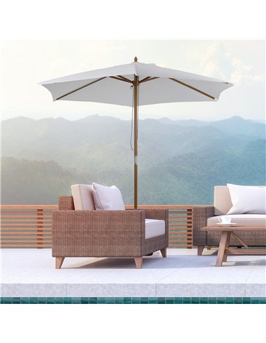 Outsunny 2.5m Patio Umbrella, Wood Garden Parasol, Sun Shade with 6 Ribs and Top Vent for Outdoor, White 84D-056CW