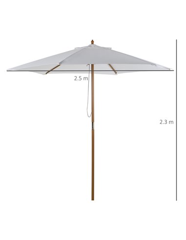 Outsunny 2.5m Patio Umbrella, Wood Garden Parasol, Sun Shade with 6 Ribs and Top Vent for Outdoor, White 84D-056CW