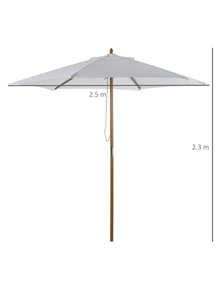 Outsunny 2.5m Patio Umbrella, Wood Garden Parasol, Sun Shade with 6 Ribs and Top Vent for Outdoor, White 84D-056CW - pic 50832 | FastDaddyshop
