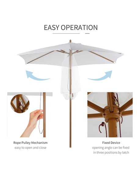 Outsunny 2.5m Patio Umbrella, Wood Garden Parasol, Sun Shade with 6 Ribs and Top Vent for Outdoor, White 84D-056CW - pic 50834 | FastDaddyshop