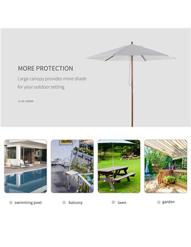 Outsunny 2.5m Patio Umbrella, Wood Garden Parasol, Sun Shade with 6 Ribs and Top Vent for Outdoor, White 84D-056CW