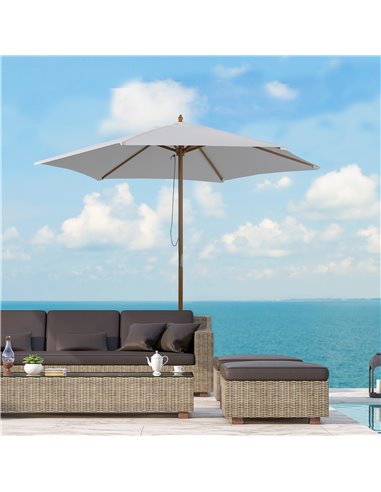 Outsunny 2.5m Patio Umbrella, Wood Garden Parasol, Sun Shade with 6 Ribs and Top Vent for Outdoor, White 84D-056CW