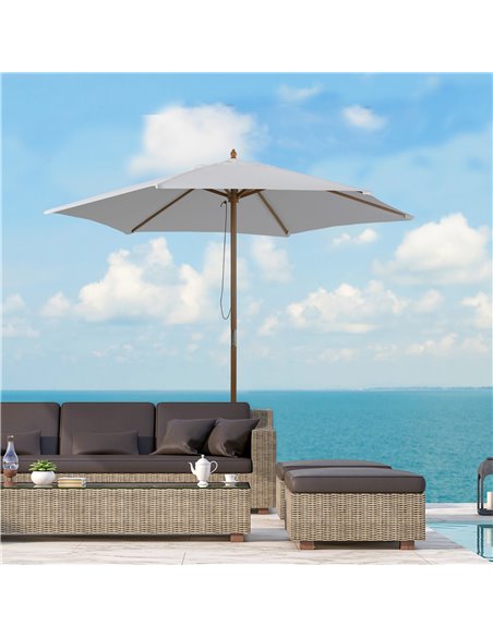 Outsunny 2.5m Patio Umbrella, Wood Garden Parasol, Sun Shade with 6 Ribs and Top Vent for Outdoor, White 84D-056CW - pic 50838 | FastDaddyshop