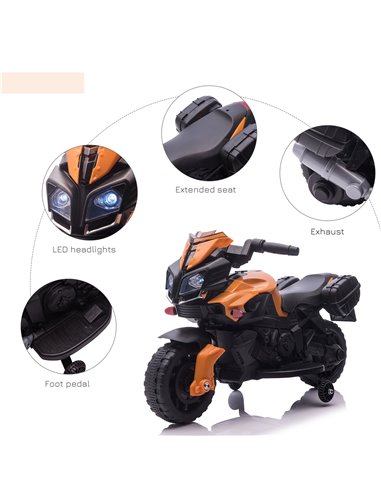 HOMCOM Kids Electric Pedal Motorcycle Ride-On Toy Battery Powered Rechargeable 6V Realistic Sounds 3 km/h Max Speed for Girls Bo